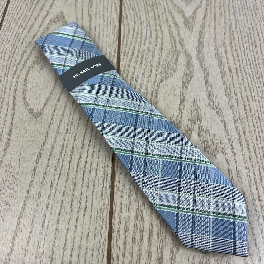 569 - Michael Kors Sutton Plaid Tie Green 300 2MKC24-1006 Silk Blend $69.50